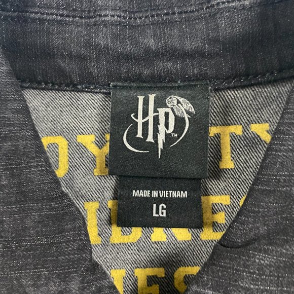 Harry Potter Hufflepuff Denim Jean Jacket Womens Large Black Cotton Stretch - Picture 7 of 14